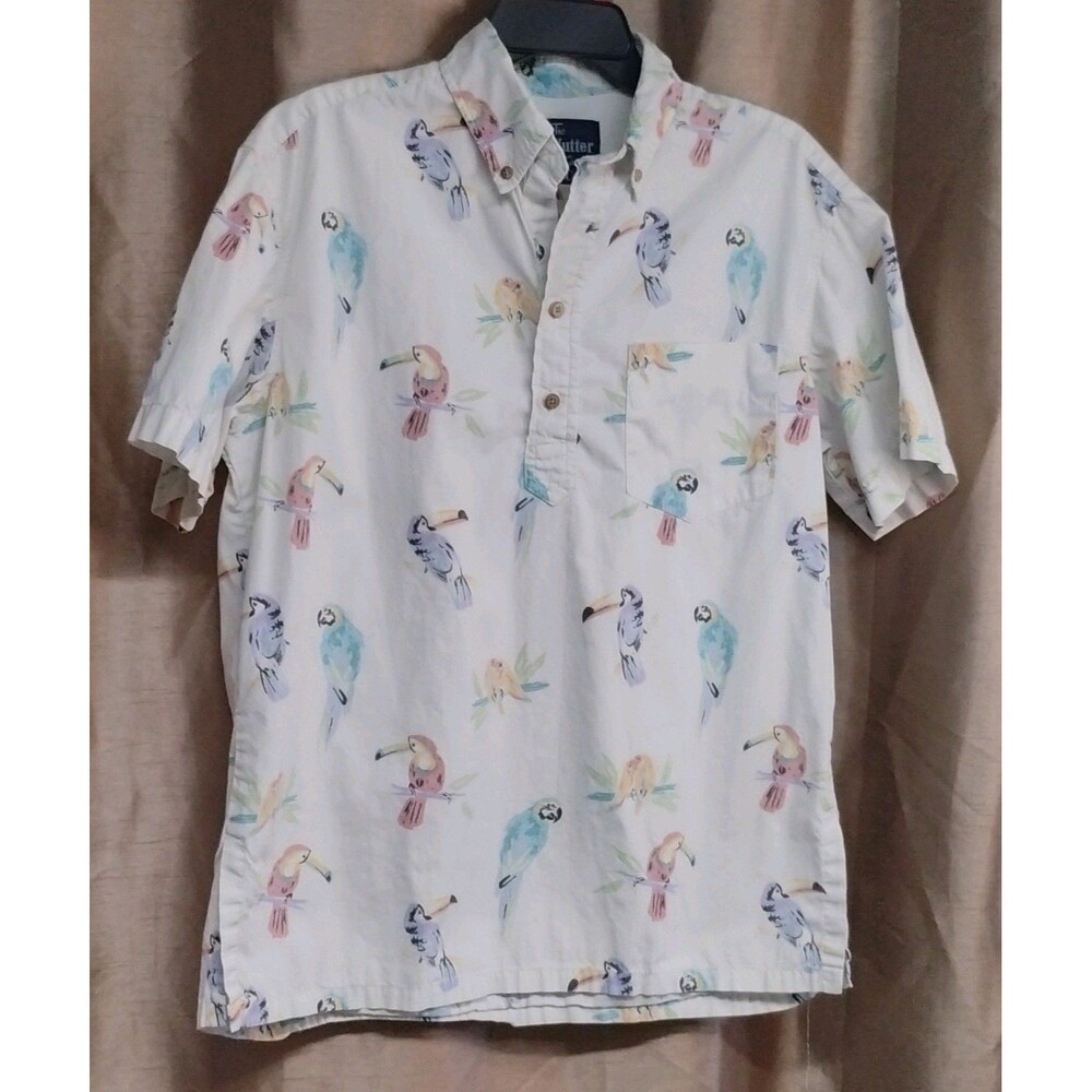 The Nutter/Chubbies Mens M White Tropical/Hawaiian Bird  Cotton Button Up Shirt